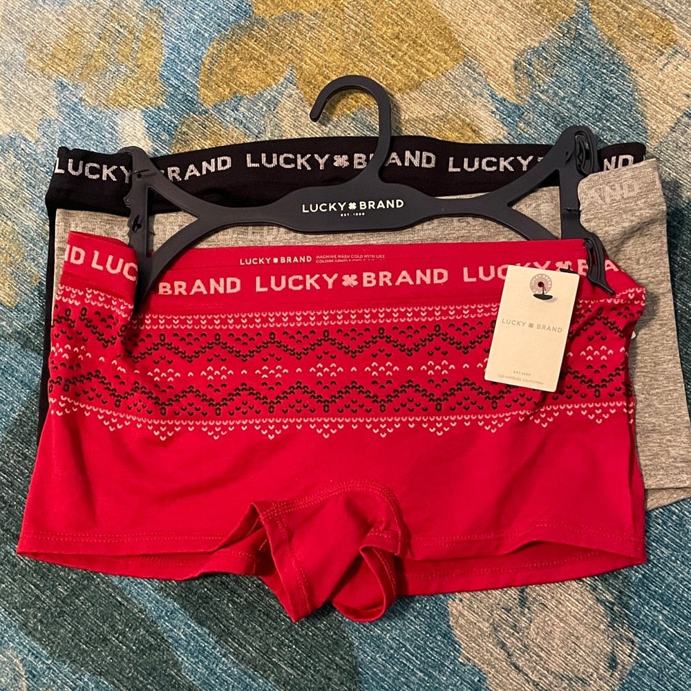 Lucky Brand Women's Red, Black, and Gray Boxer Briefs Trio